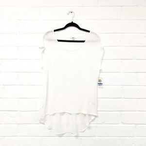 White And Sheer Bar III short sleeve top, Sz XL
